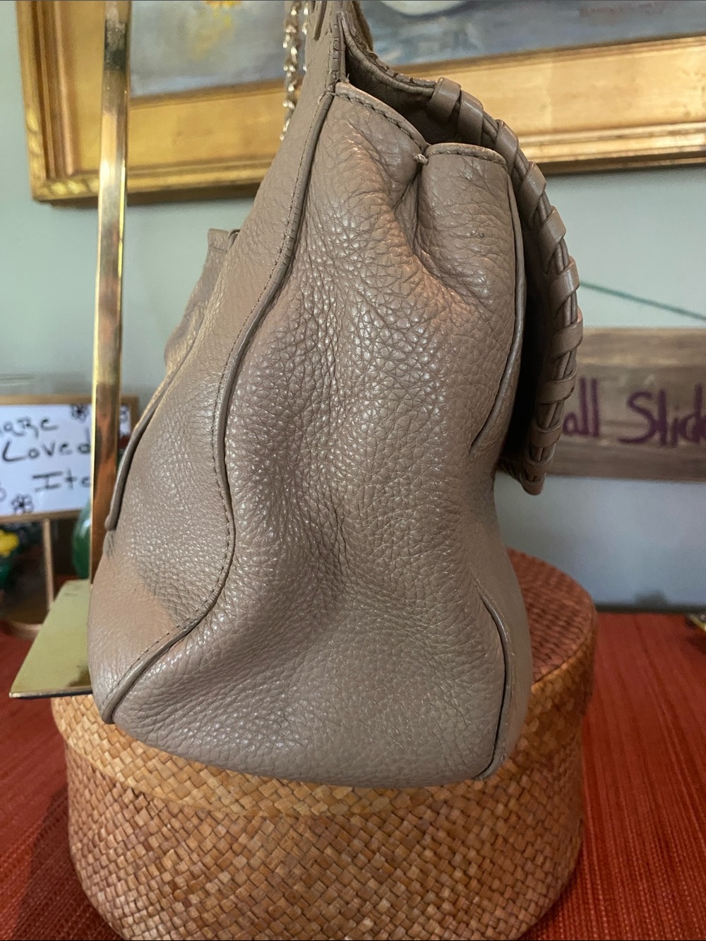 Tory Burch Taupe Leather Marion Saddle Bag Purse. - Picture 5 of 11